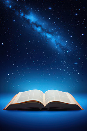 Open book on a background of the starry sky and the Milky Wayの素材