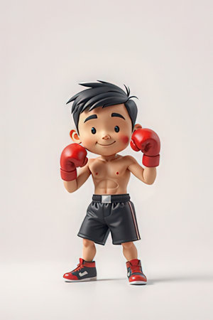 3d illustration of a boy in boxing gloves, 3d renderingの素材
