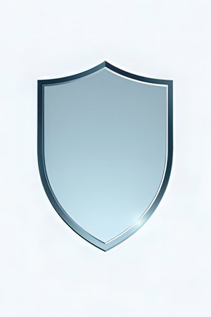 Blue shield isolated on a white background. 3d render illustration.の素材