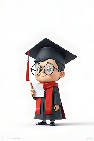 3D Render of a Kid in Graduation Cap and Glassesの素材