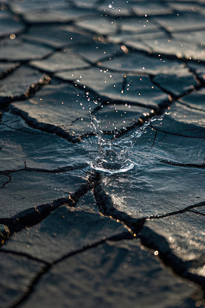 Water splash on the ground. Natural background. Shallow depth of field.の素材