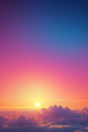 Beautiful aerial view above clouds with a sunset. 3d illustrationの素材