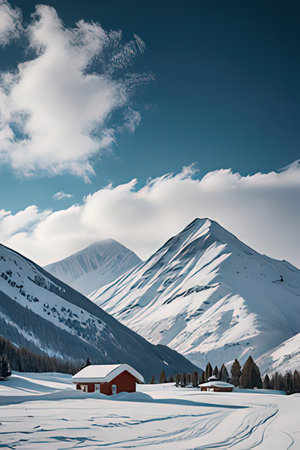 Beautiful winter landscape in the mountains. Russia, Siberia, Altai mountains.の素材