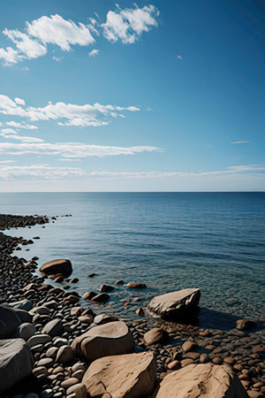 beautiful seascape with rocks and blue sky, nature seriesの素材