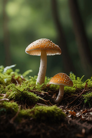 Mushrooms in the forest. Beautiful mushroom on the moss.の素材