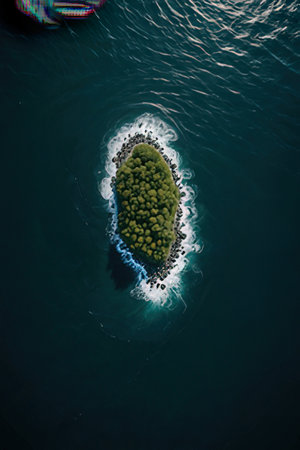 Aerial view of a small island in the middle of the seaの素材