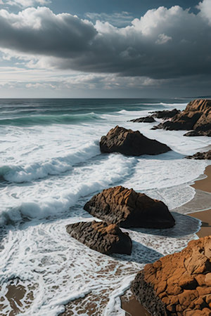 Beautiful seascape with rocks and waves. Toned.の素材