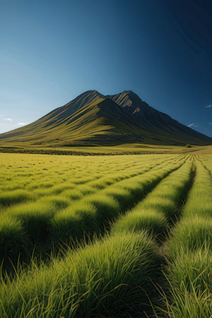 Mt.Fuji and rice field in the early morning.の素材