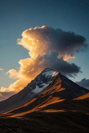 Mountain landscape at sunset in the clouds. Caucasus, Russia.の素材