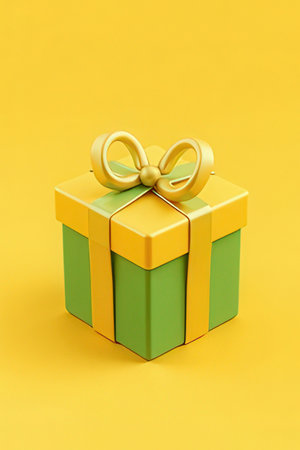Gift box with yellow bow on yellow background. 3d renderingの素材