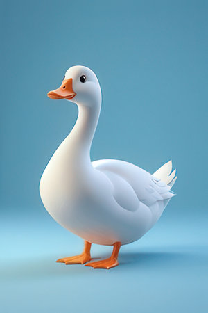 White duck on a blue background. 3d rendering, 3d illustration.の素材