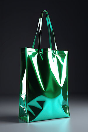 Green shopping bag on black background. 3d rendering. Mock up.の素材
