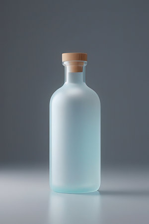 Glass bottle on a gray background. 3d rendering.の素材