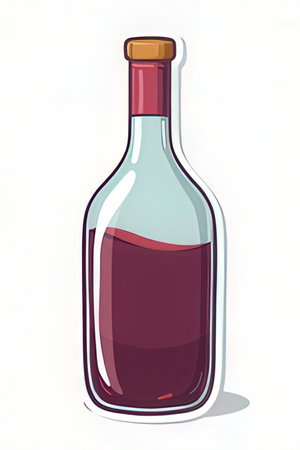 Illustration of a bottle of red wine on a white background.の素材