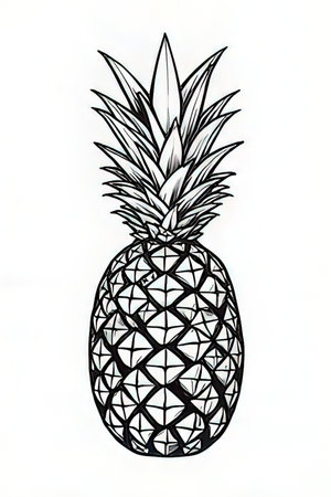 Pineapple on white background. Hand drawn illustration. Vector.の素材