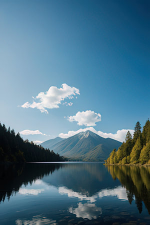 Mt. Fuji reflected in lake Yamanashi, Japan.の素材