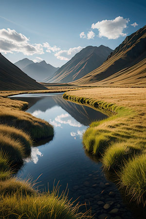 Mountain lake in the highlands. Long exposure.の素材