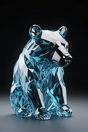 3d rendering of a polar bear on a black background with reflectionの素材