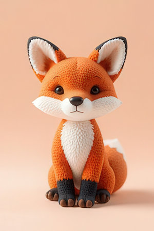 Cute orange fox toy on pastel background. Minimal concept.の素材