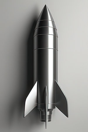 3d rendering of a rocket on a gray background with space for textの素材