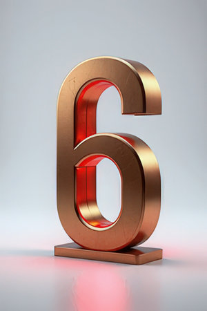 3d bronze number six on white background. Computer generated 3D photo rendering.の素材