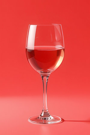 Wine glass on a red background. 3d rendering, 3d illustration.の素材