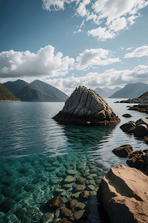 Beautiful landscape of Lake Baikal in a sunny summer dayの素材