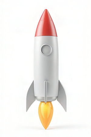 Rocket on white background. Isolated 3D image with clipping pathの素材