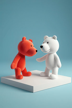 Polar bear and teddy bear on blue background. 3d illustrationの素材