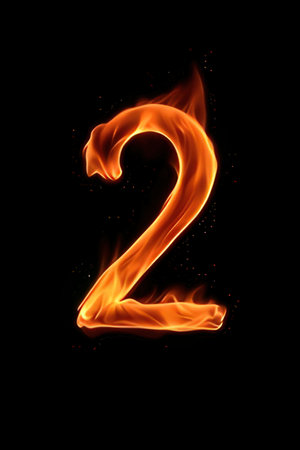 Fire number two isolated on black background. Vector illustration for your designの素材