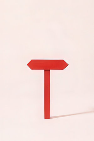 Red wooden signpost on a white background. 3d rendering.の素材