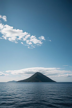Volcano on the island of Kamchatka. View from the sea.の素材