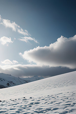 Snowy mountains under blue sky with clouds. Caucasus, Russia.の素材