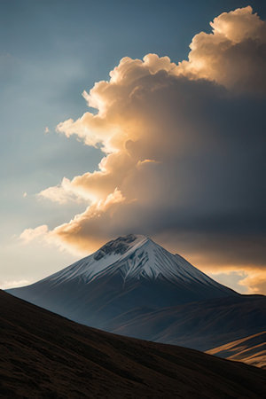 Mt. Fuji at sunset, Kamchatka Peninsula, Russiaの素材