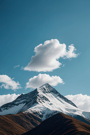 Mountain landscape with snow and blue sky. Caucasus, Georgia.の素材