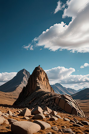 Mountain landscape with rocks and sky. 3d render illustration.の素材