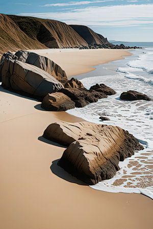 View of the beach in Asturias, Spain. Long exposure.の素材