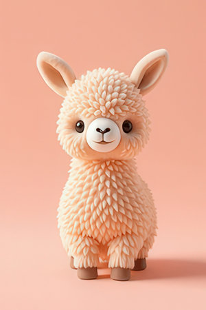 Cute toy alpaca on pastel pink background. Minimal style.の素材