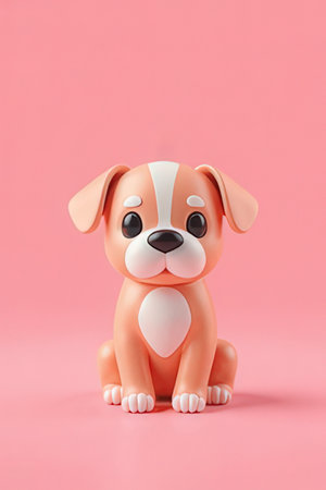 Cute dog doll isolated on pink background. 3d rendering.の素材
