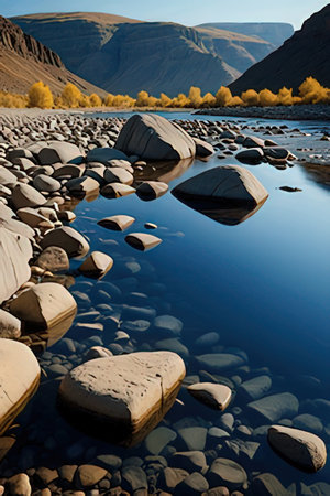 Mountain river in the autumn. Russia, Siberia, Altai mountains.の素材