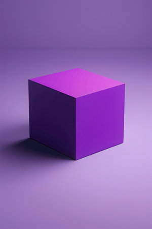 Purple square cube on purple background. 3d render illustration.の素材