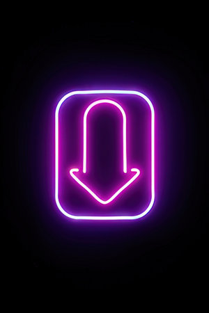 Neon arrow icon in square shape on black background. Vector illustrationの素材