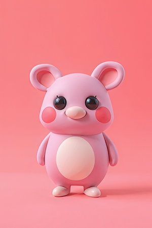 Pink cute animal doll isolated on pink background. Minimal style.の素材