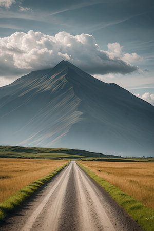 Beautiful landscape of Iceland with road and volcano.の素材
