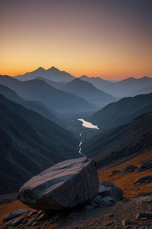 Mountain landscape at sunset, Kyrgyzstan, Dzhuku Valleyの素材