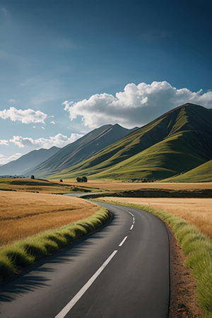 Road in the highlands of New Zealand, South Island, New Zealandの素材
