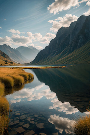 Reflection of mountains in Lake Tekapo, South Island, New Zealandの素材