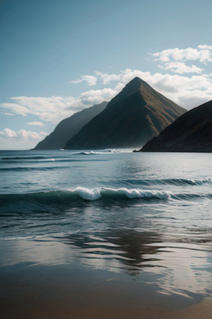 Beautiful seascape with mountains on background. Iceland. Toned.の素材