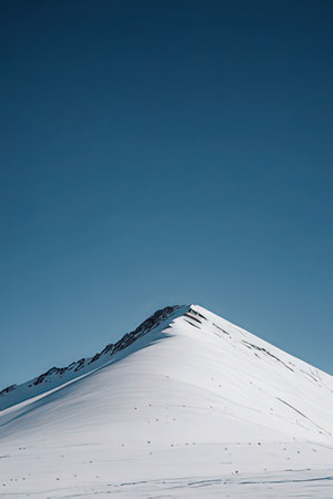 Snowy mountain top with clear blue sky. Caucasus Mountains, Georgia, region Gudauri.の素材