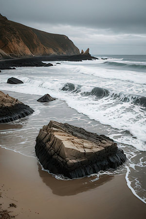 Rocks on the beach at Reynisfjara, Iceland.の素材